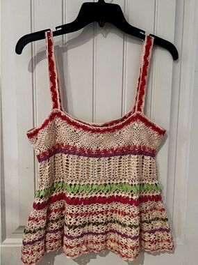 Cynthia stefe  Crochet Striped Camisole Tank Top - Cream multicolor